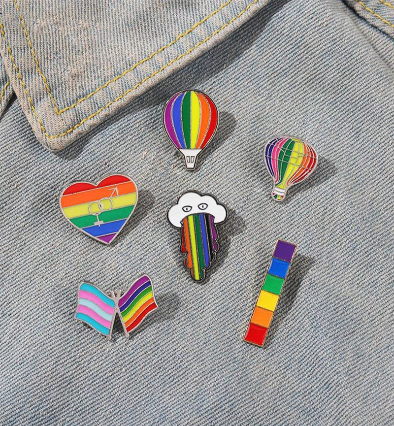 Luftballon Himmel Wolken Flagge Herz Pin Revers Abzeichen Tasche sexuelle Minderheit Schmuck Geschenk für Freund Regenbogen Emaille Brosche benutzer definierte heiß