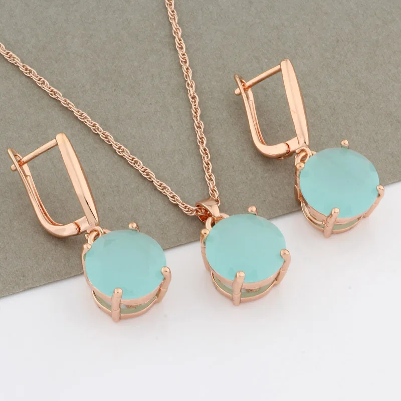 2022 Luxury Brands Sets 585 Rose Gold Color Jewelry Sets For Women 12mm Round Earrings And Pendant Set Luxury Quality Jewelry