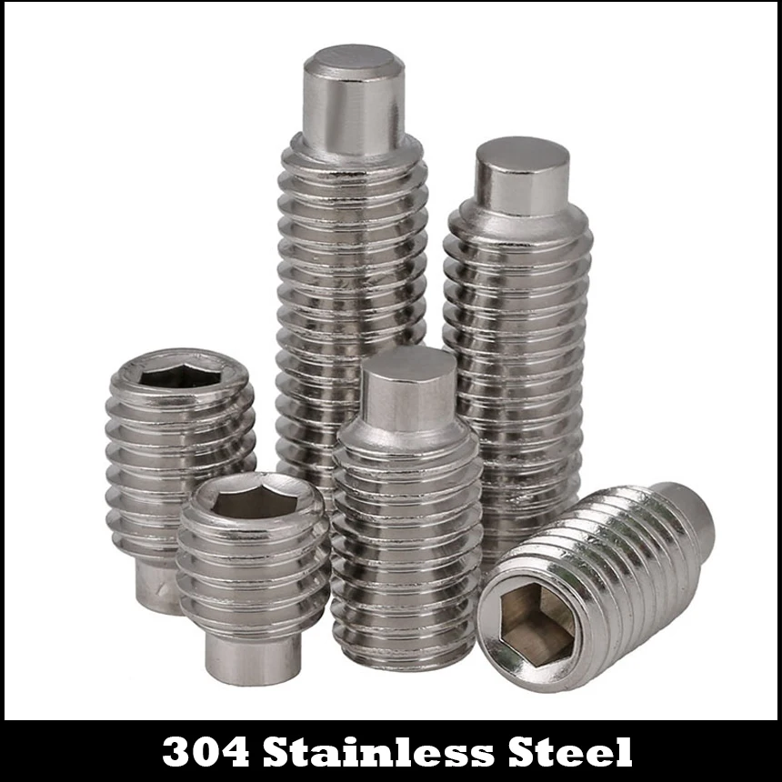 

M8 M10*16/20/25/30/35/40/50mm DIN915 304 Stainless Steel Inner Hex Hexagonal Socket Allen Head Grub Dog Point Jack Set Screw