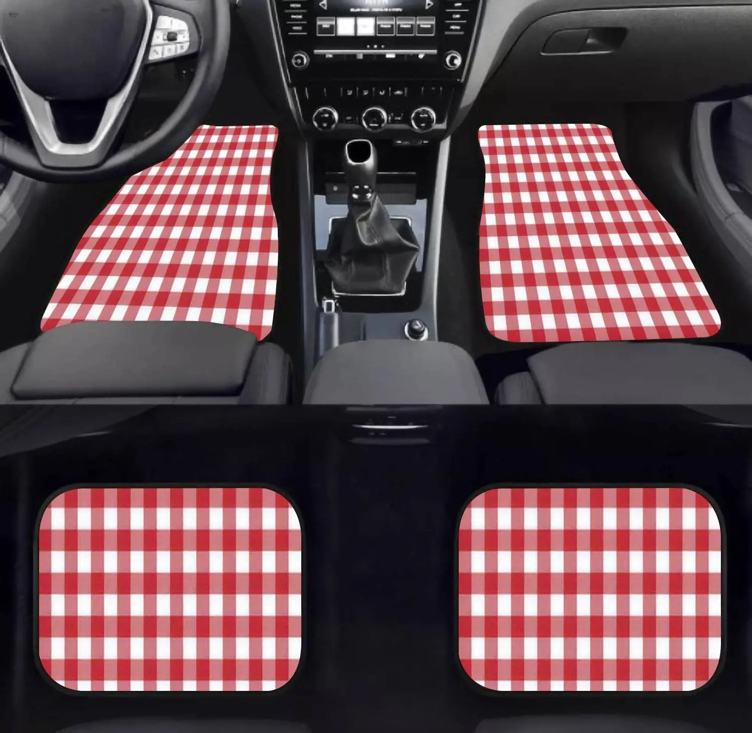 Car Floor Mats - Red Patterns tablecloths Stylish a Design Carpet Floor Mats for Cars, Anti Slip Rubber Auto Interior Decorative