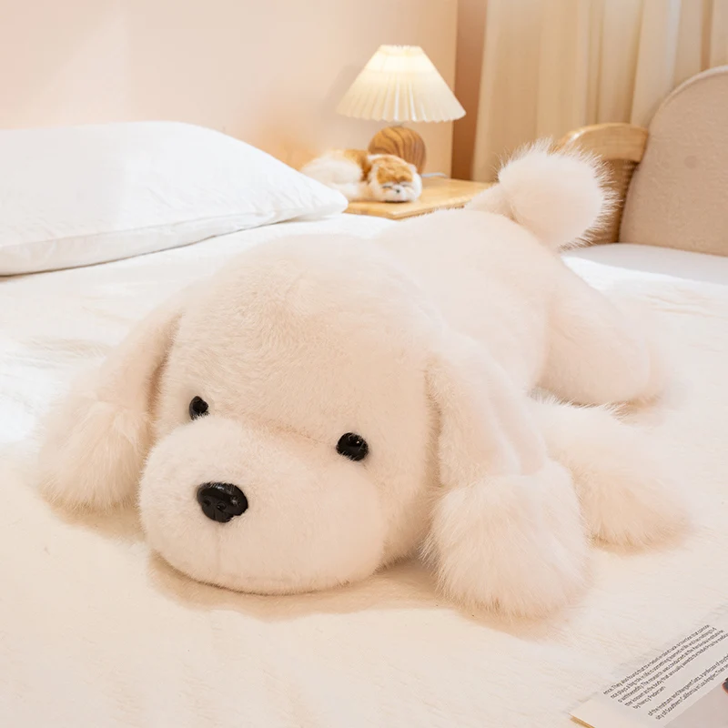 

Soft Fluffy Dog Plush Toy Cute Lying Puppy Stuffed Animal with Collar Ideal for Bedroom, Sofa and Home Decor.