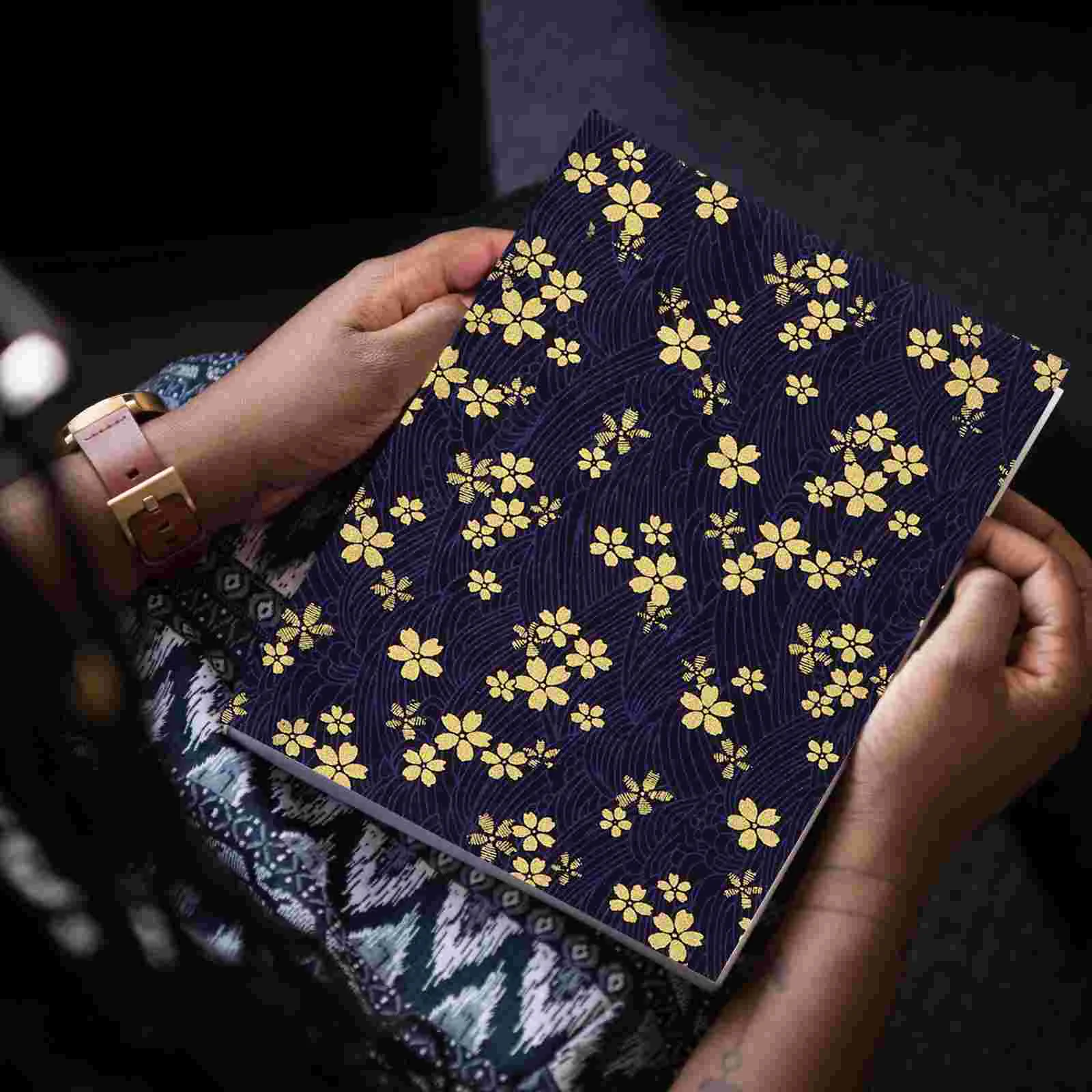 Bronzing Hand Ledger Book Cover Cherry Blossoms Pattern Protective Wooden Vintage Cloth Sleeve Easy to Tell Books Apart