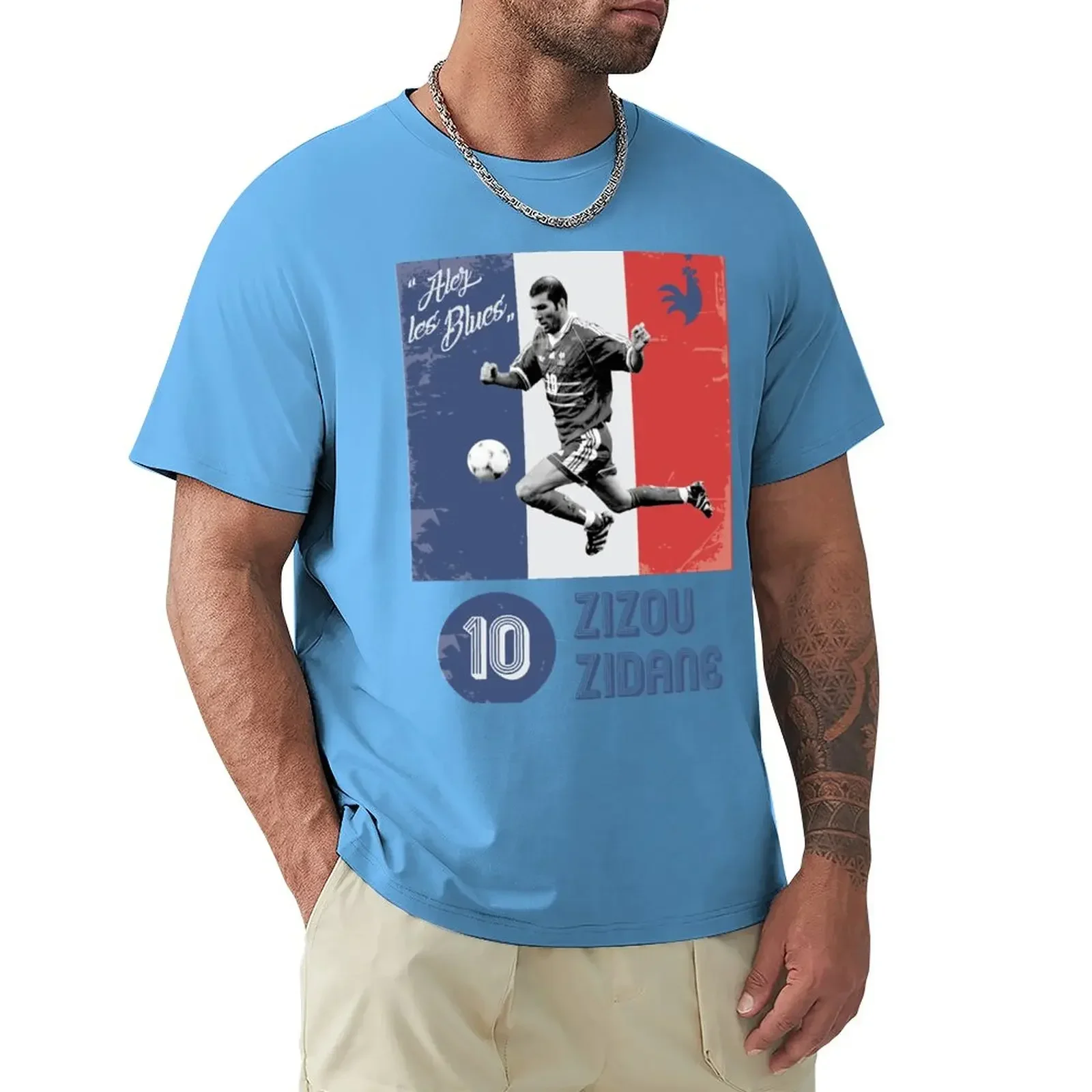 قميص تمرين عادي كبير الحجم للرجال ، ملابس عتيقة ، أبيض سادة ، وزن ثقيل ، وصل حديثًا ، زيزو زيدان #4