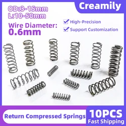 Creamily 10PCS Return Compressed Springs Wire Diameter 0.6mm Micro Small Cylidrical Coil Compression Spring OD=3-15mm L=10-50mm