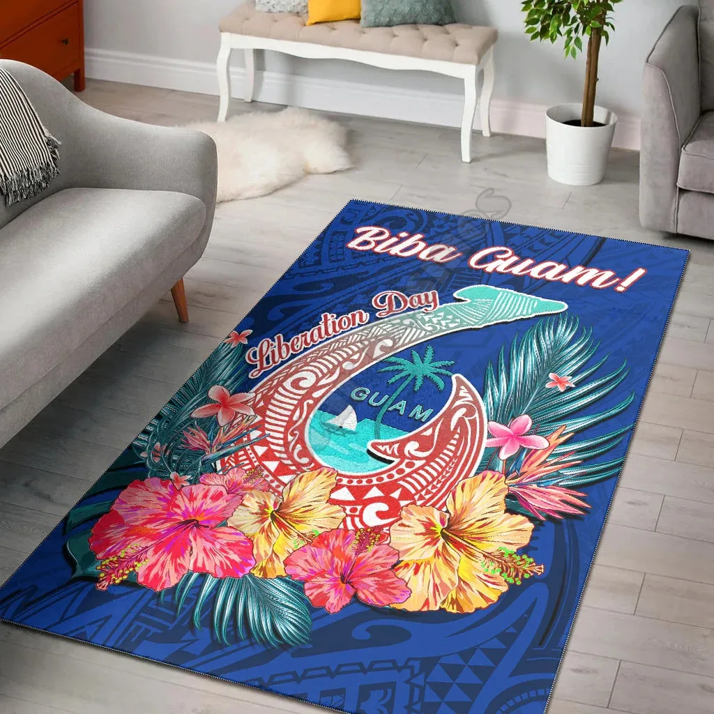 

Guam Liberation Day Area Rug Polynesian Fish Hook Happy Carpet 3D Printed Rug Home Decoration Themed Living Room Carpet