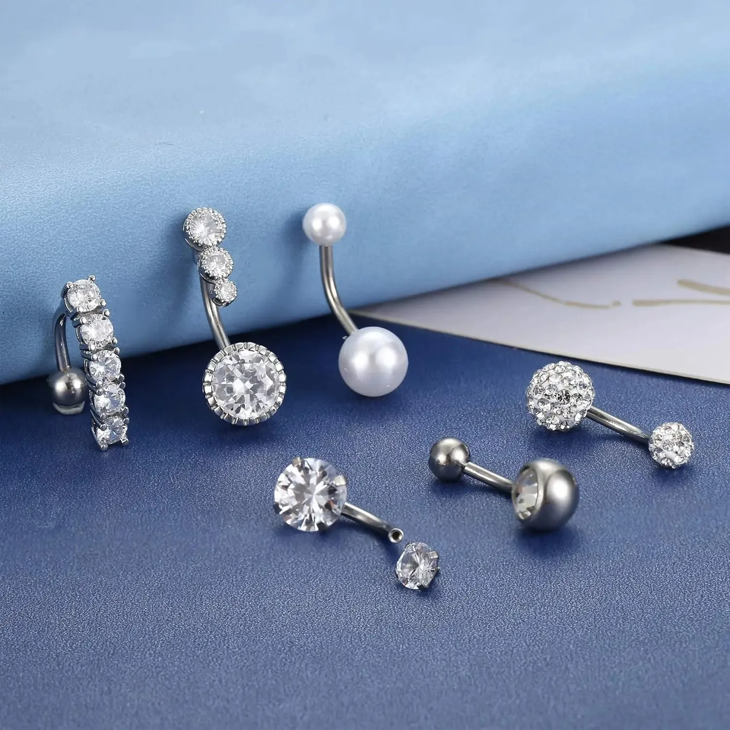 Bobisty 1PC Belly Button Rings Surgical Steel Reverse Navel Rings for Women Curved Barbell CZ Cute Body Piercing Jewelry 14G