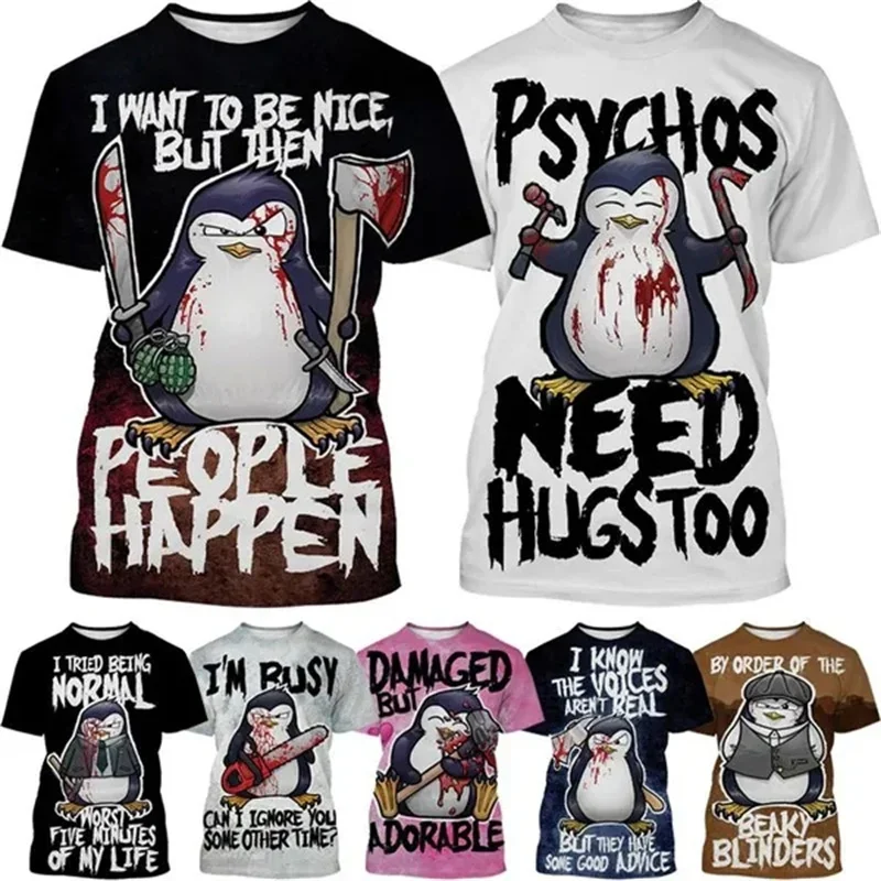 

Crazy Penguin 3D Printed T Shirt Short Sleeve Summer Crime Penguin Text Print Fashion Unisex Harajuku Style Street T-Shirt Shirt