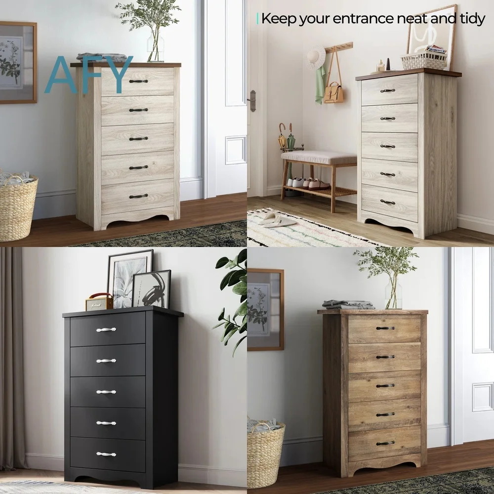 New Retro Wooden High Locker for Living Room with 5 Drawers Multi Color Storage Chest for Home Office Decor Furniture
