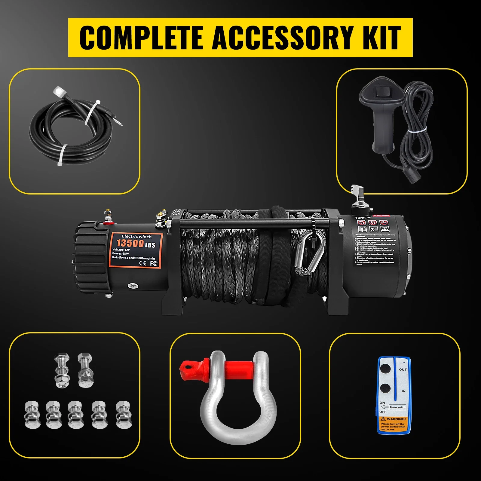 SIHAO 12v 13500lbs  Electric Winch 24M Synthetic Rope with Remote Control for 4X4 Car Trailer ATV Truck Off Road Boat