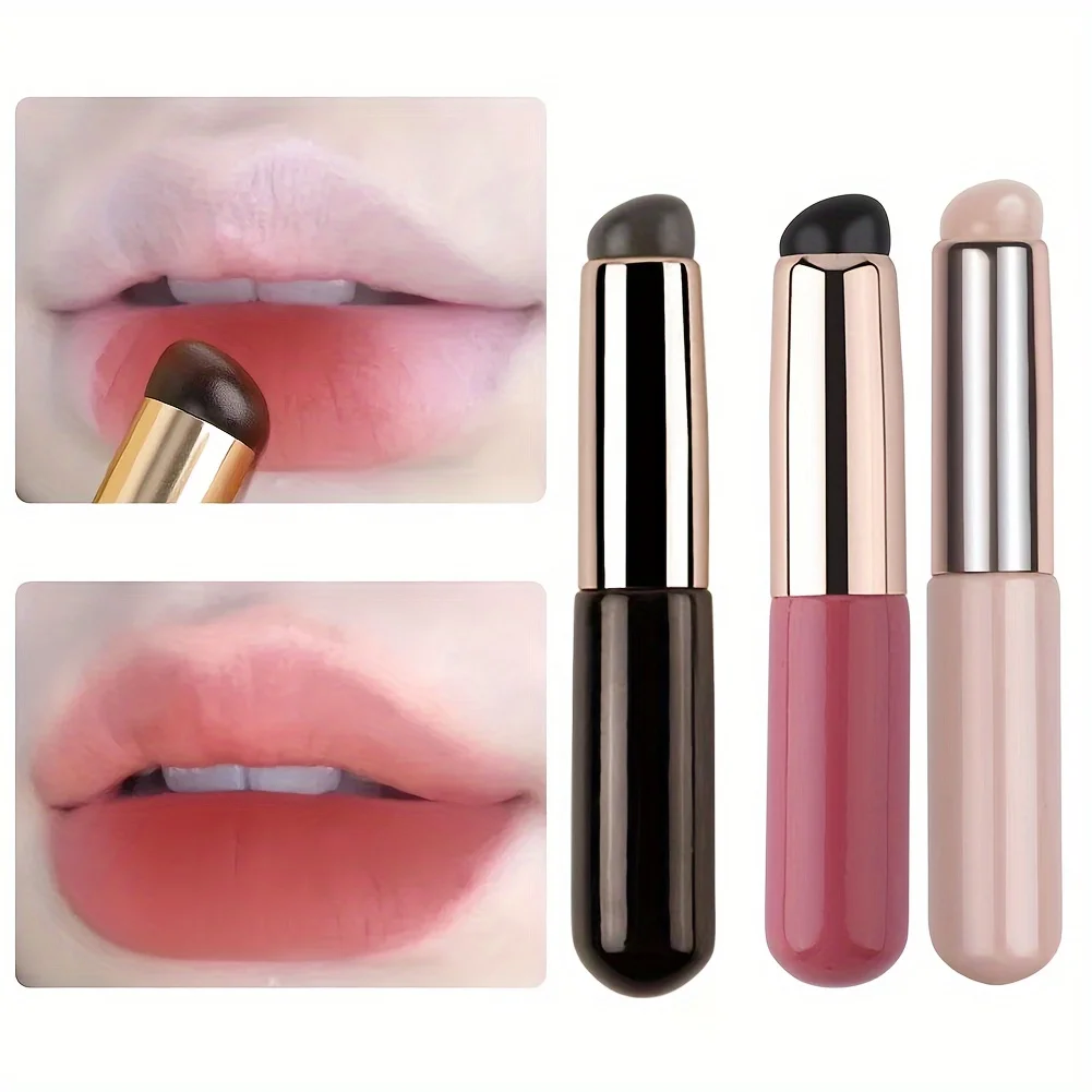 Pinceau à lèvres en Silicone, applicateur de pinceaux à lèvres à tête ronde avec couvercle pour correcteur de baume brillant à rouge à lèvres