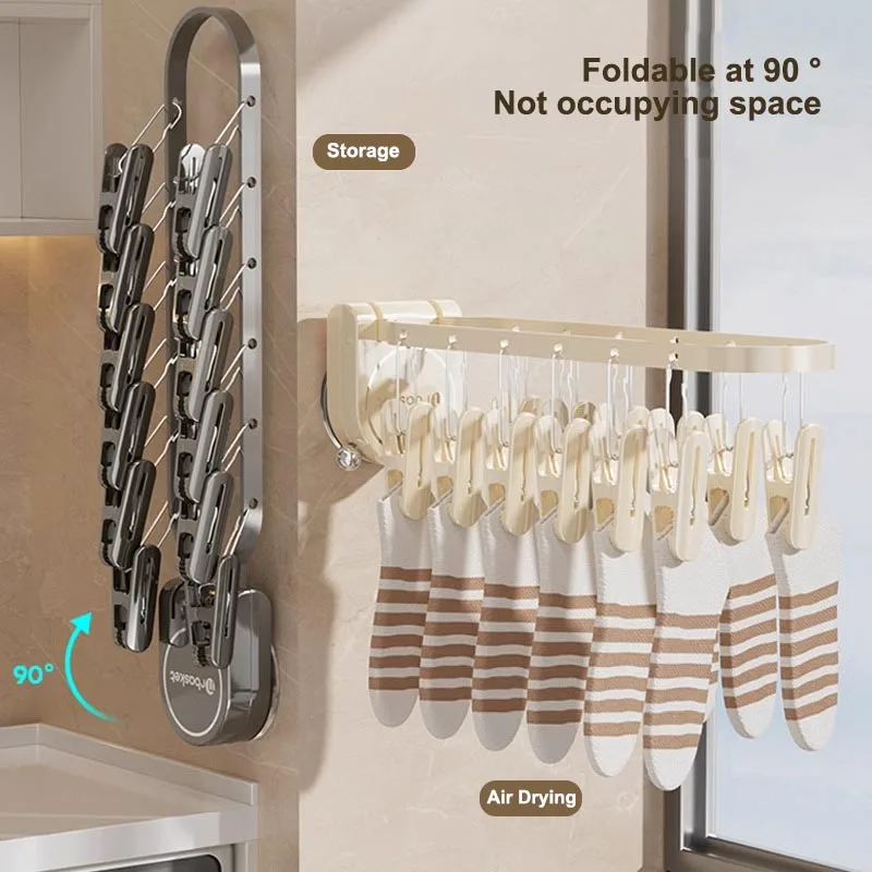 Balcony Drying Rack Folding And Rotating No Punching Suction Cup Wall Mounted Sock Rack Home Storage