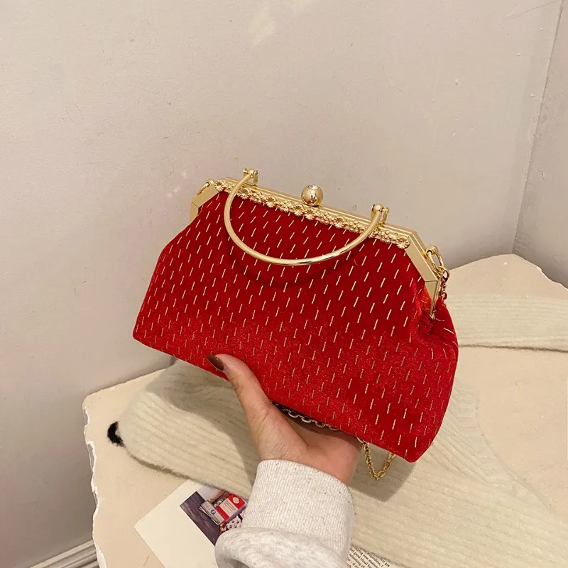 Velour Metal Decoration Chain Gorgeous Evening Bags Women's Bags 2024 High Quality Fashion Shoulder Bags Bolsos De Señora