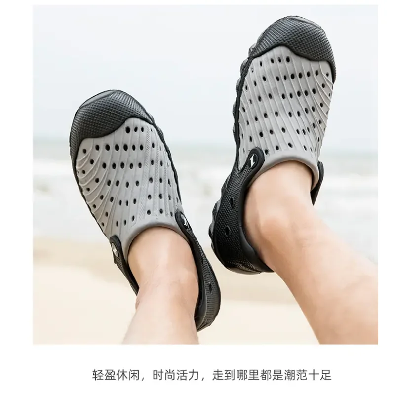 Men Summer Outdoor Beach Slippers Wearing Sandals Outside Sandals Beach Hole Shoes Garden Shoes Couple Muller Shoes for Male image 3