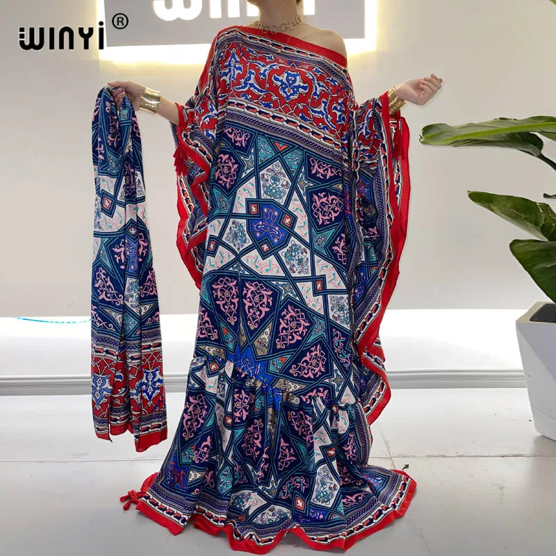 2022 Middle East NEW WINYI Women boho holiday kaftan winter Long Dress Arts Style Vintage O-neck Loose Ladies Casual Dresses