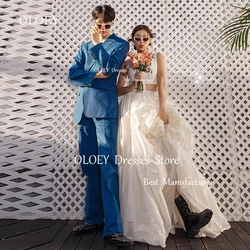 OLOEY Ivory A Line Pleats Wedding Dress Korea Photoshoot O Neck Sleeveless Taffeta Prom Suit Floor Length Zipper Back Customized