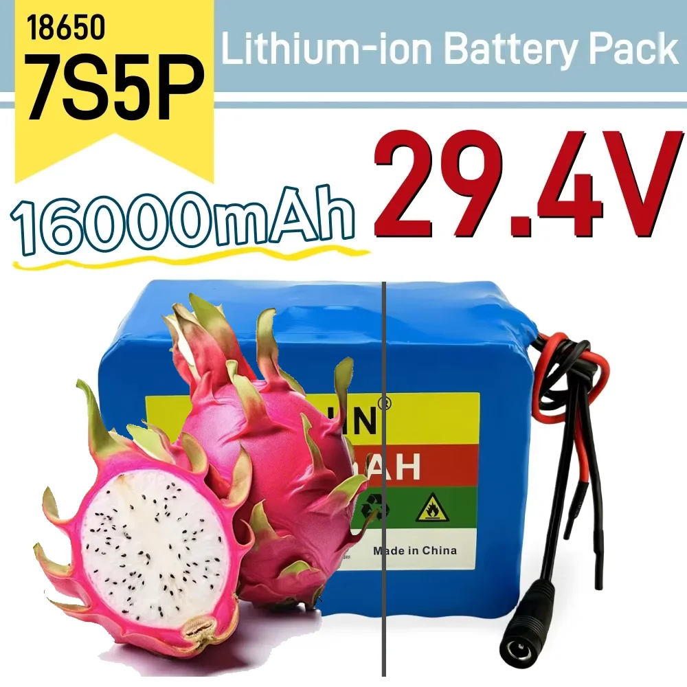 

7S5P 18650 lithium battery pack 24V 16Ah 15A BMS 500W 29.4V 16000mAh, suitable for wheelchair electric vehicles+2A charger