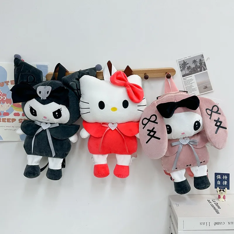 

Sanrio New Cute Plush Toy Bag Japanese Ins Dark Kuromi Doll Shoulder Bag Children's Kt Large-capacity Schoolbag Kawaii Plush Bag