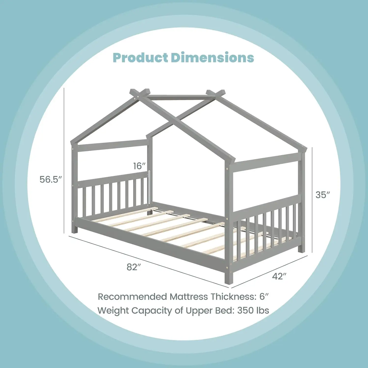 Giantex House Bed Twin, Solid Wood Kids House Bed With Roof, Headboard And Footboard, Low Floor Twin Bed Frame For Toddlers