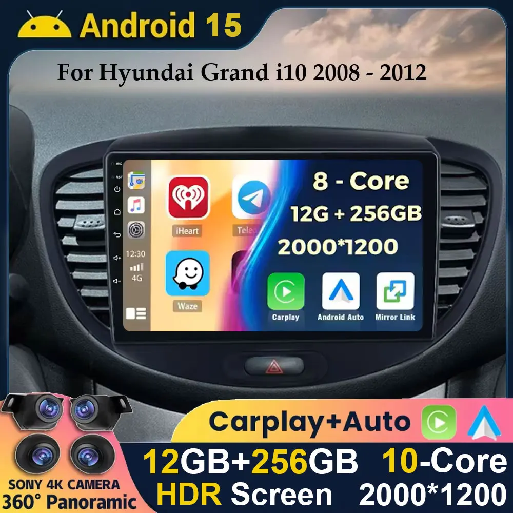 

Android 15 CarPlay Auto WIFI + 4G Автомобильное радио для Hyundai i10 2007 2008 2009 2010 2011 2012 2013 GPS Мультимедийный плеер DSP стерео BT
