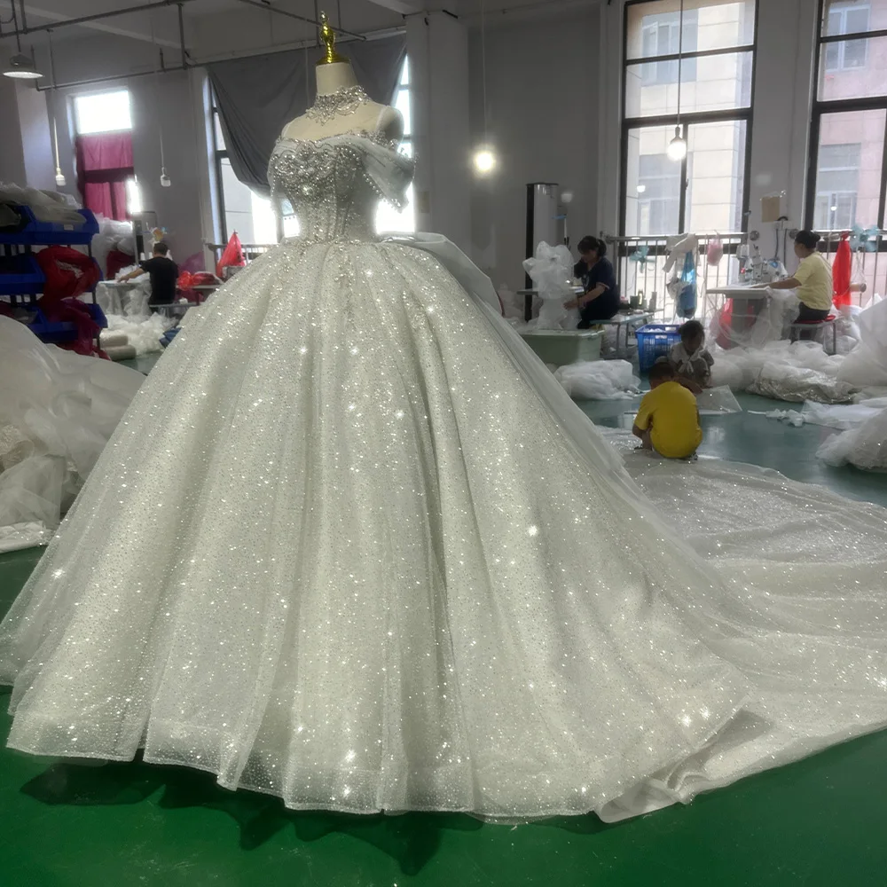 Vestido de novia femenino con hombro para mujer, traje de princesa, abalorio de baile, vestidos de novia personalizados, 2024