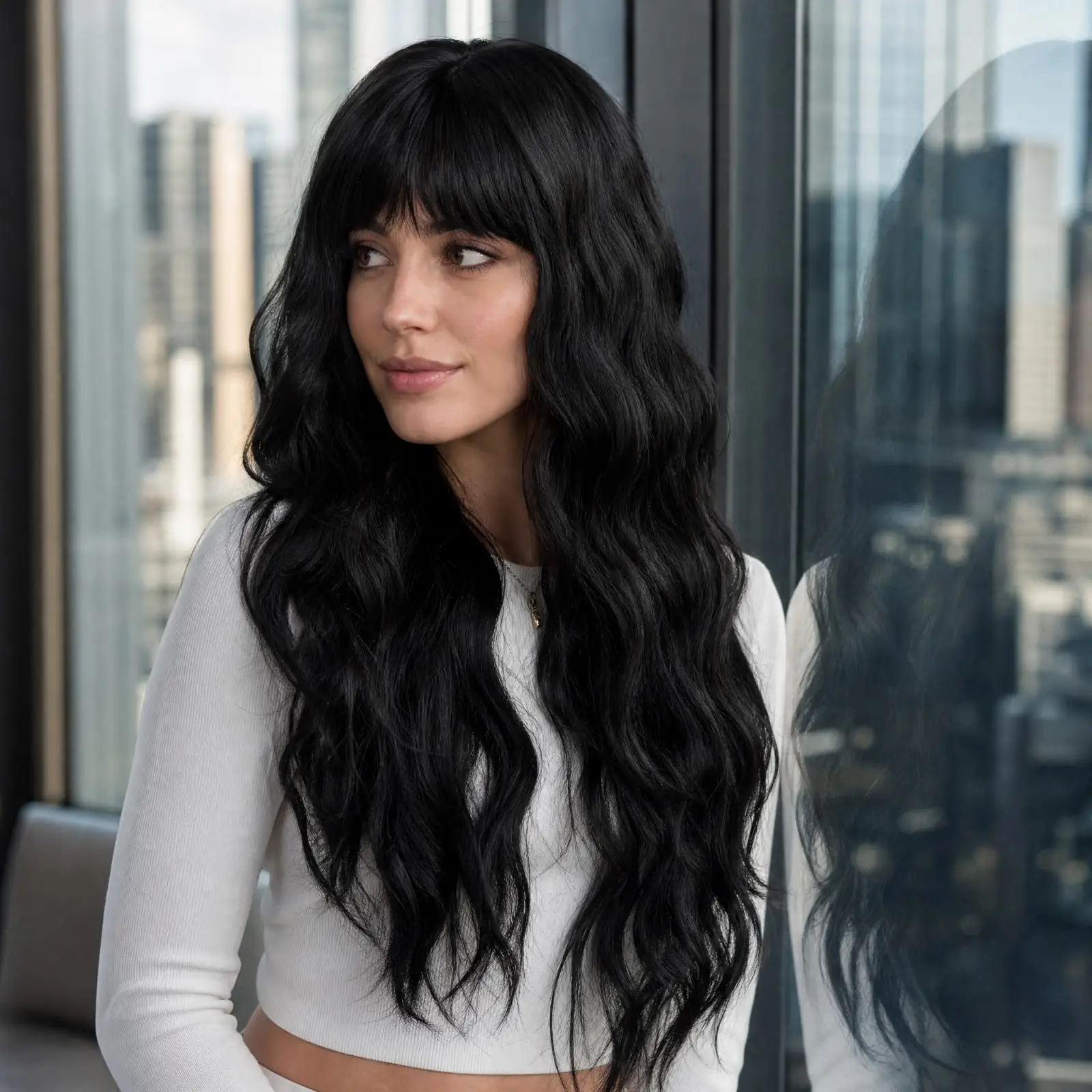 Long Curly Hairpiece for Women with Bangs High Temperature Fiber Soft Texture Versatile Everyday Wear