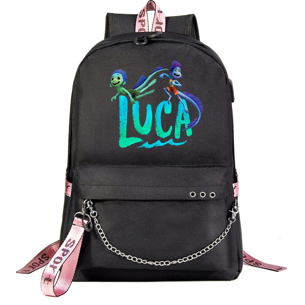 

Disney Luca Sea Monster Students School Bag Women Men Causal Travel Laptop Backpack with Charging USB Teenager Backpacks