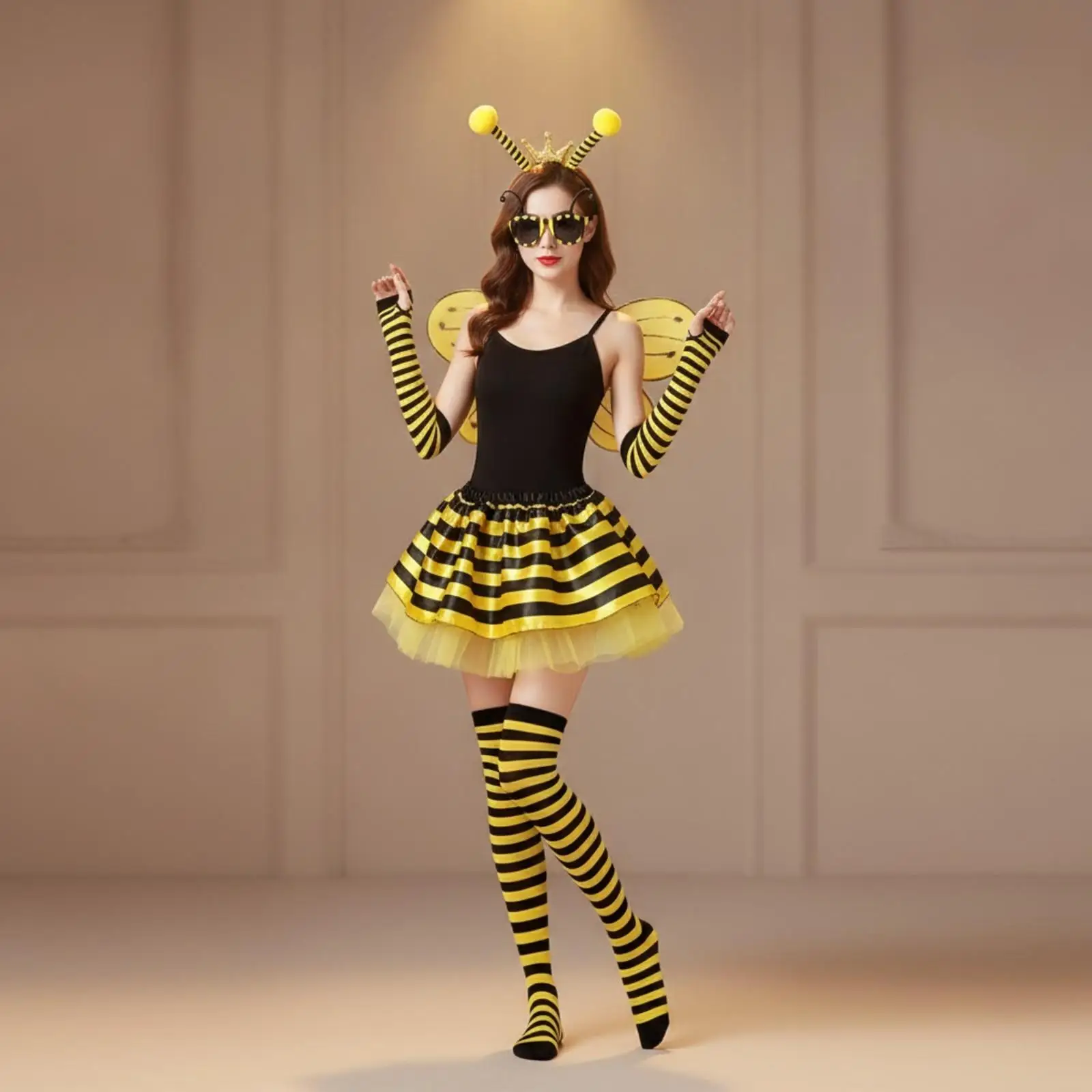 Halloween Bee Costume Tutu Skirt for Girls Kids Yellow Black Striped Tulle Party Fancy Dress for Child Celebration