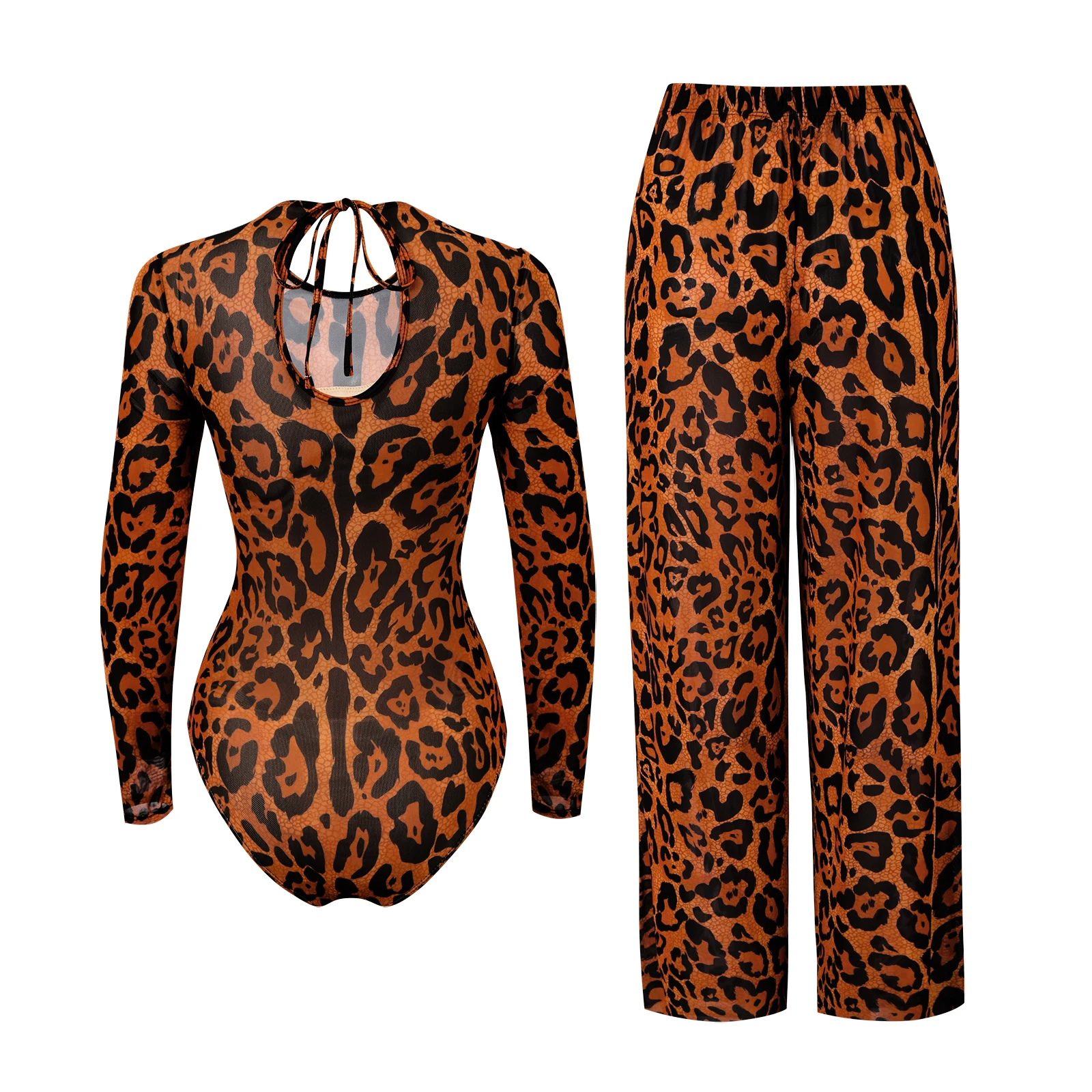 2026 New UPF50 Sheer Rash Guard Sexy Leopard Print Long Sleeve One-Piece Swimsuit Women Sun Protection Swimwear Beachwear