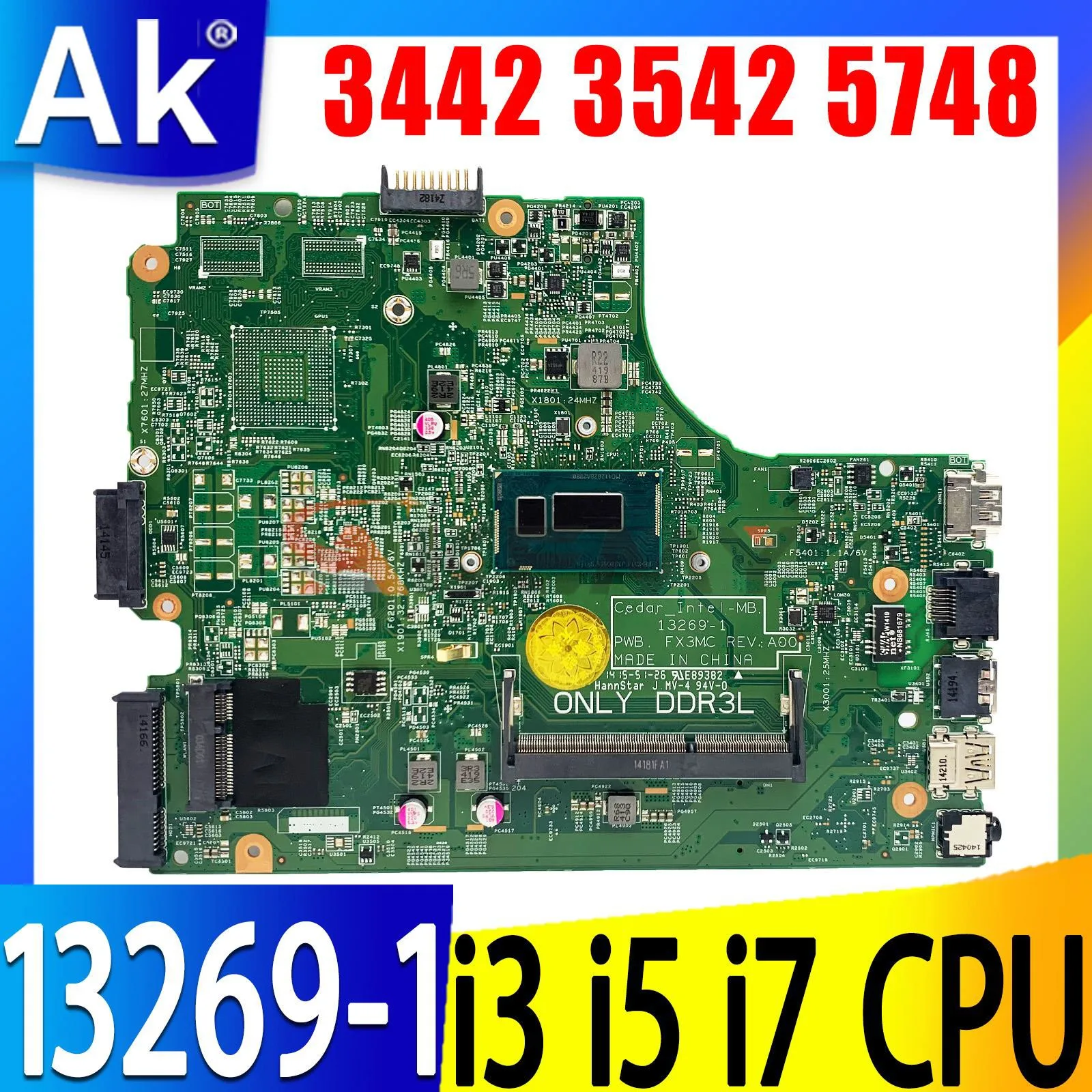 Shenzhen 13269-1 para DELL inspiron 3442 3542 3443 5748 placa base i3 i5 i7 4th CN-0HRG70 0THVGR 0r0r0r20 0V28DP