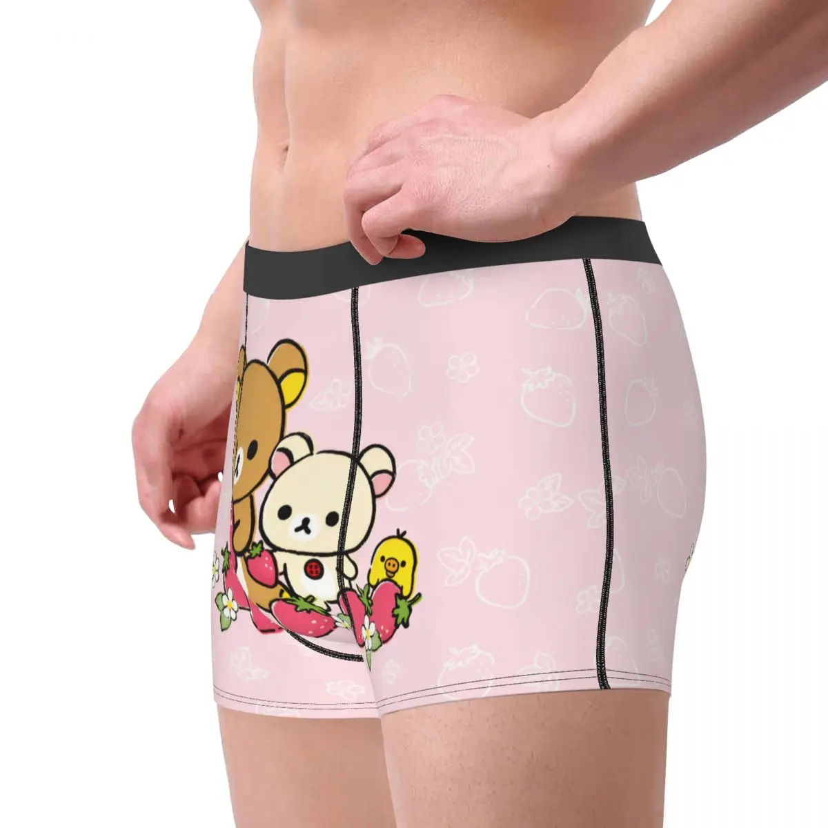 Men Rilakkuma Cartoon Strawberry Underwear Novelty Boxer Briefs Shorts Panties Homme Soft Underpants Plus Size