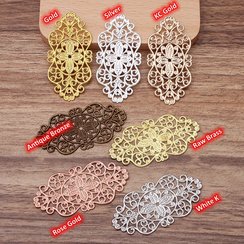 BoYuTe European Flower Filigree Findings Multi‑Color Brass 28*56mm Large Flower Pieces for DIY Jewelry Making