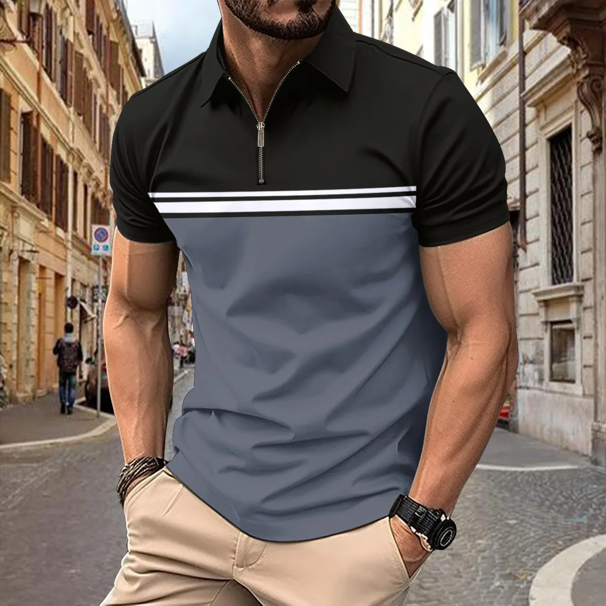 Summer new men\'s short-sleeved cotton casual men\'s T-shirt V-neck shirt Men\'s breathable Polo shirt S-3XL