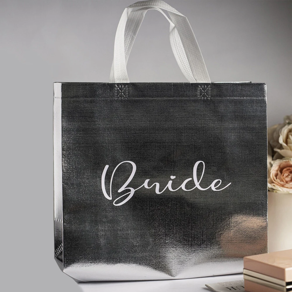 Personalized Bridal Party Totes Bag Custom Bridesmaid Proposal Bag Christmas Holographic Wedding Non Woven Beach Gifts Tote Bags