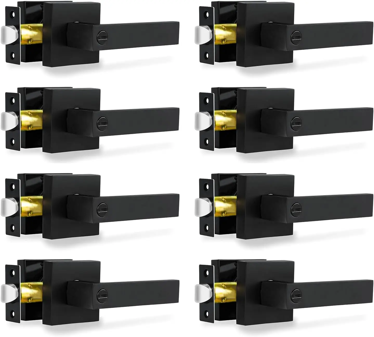 

Набор из 8 матовых черных дверных ручек, усиленные замки без ключа для спален и ванных комнат, реверсивный дизайн