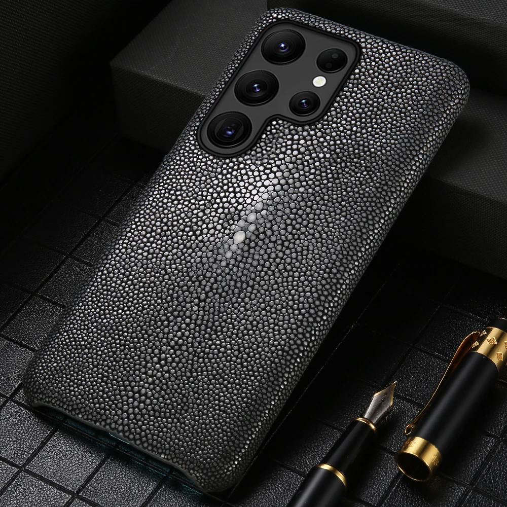 

100% Genuine Stingray Leather Phone Case for Samsung galaxy S25 S24 S23 S22 S21 Ultra S23 Plus S24Ultra A55 Luxury Back Cover