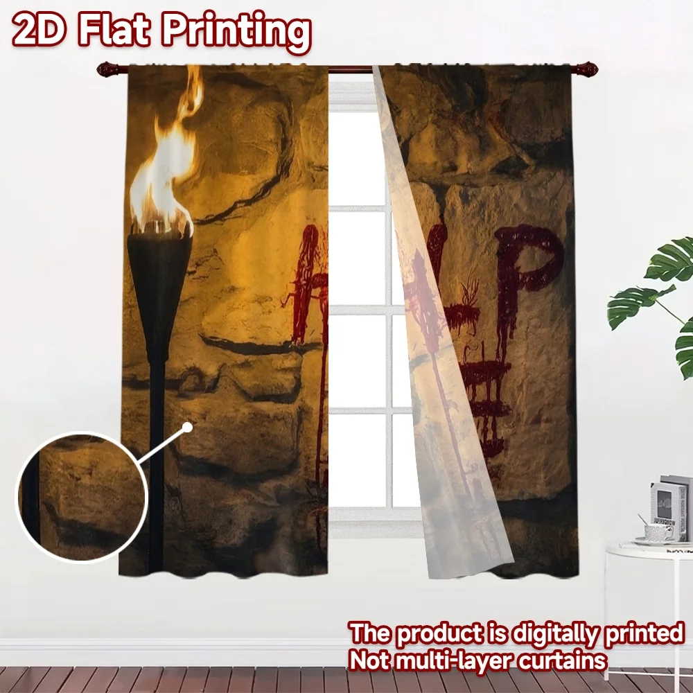 2D flat 2pcs Curtain Modern Minimalist Style Red Help Wall Graffiti Digitally printed polyester Party & Holiday Decor Perfect