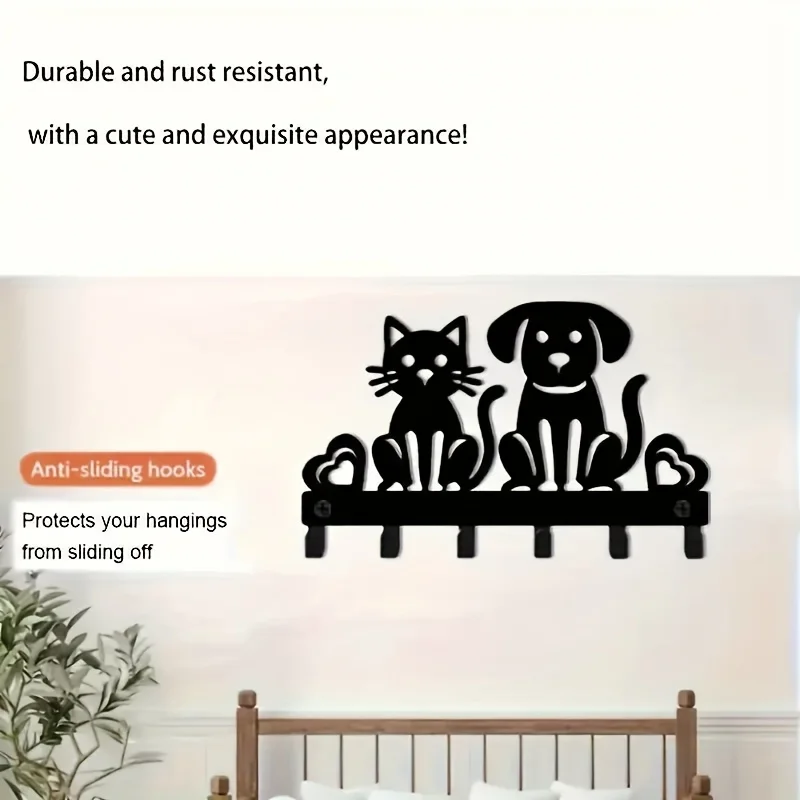 CIFBUY Iron Wall Art Cute Cat Dog Key Hook Decor Entryway Space Saving Organizer Minimalist Rustic Accent Interior