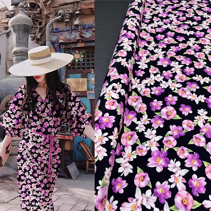 Tela satinada de doble crepé, tejido de Seda con estampado de moda, gama alta, hecho a mano, 100 ℅, China por metro