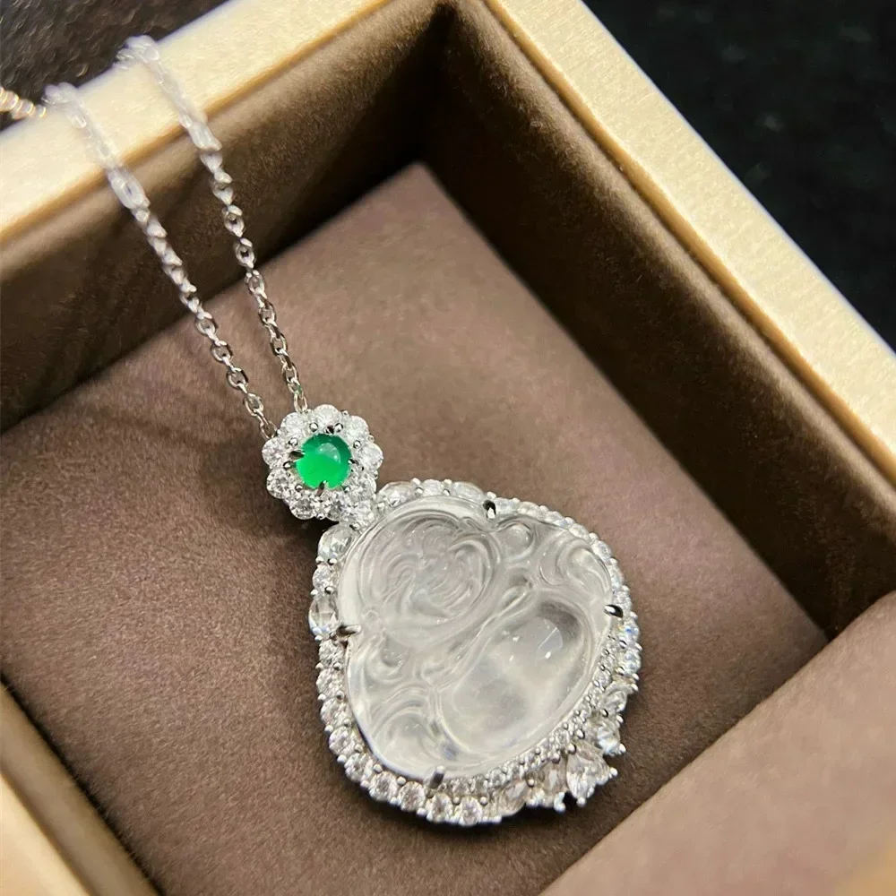 

1012025newA full-diamond ice transparent Buddha titanium steel necklace for women, a versatile and light luxury collarbone chain