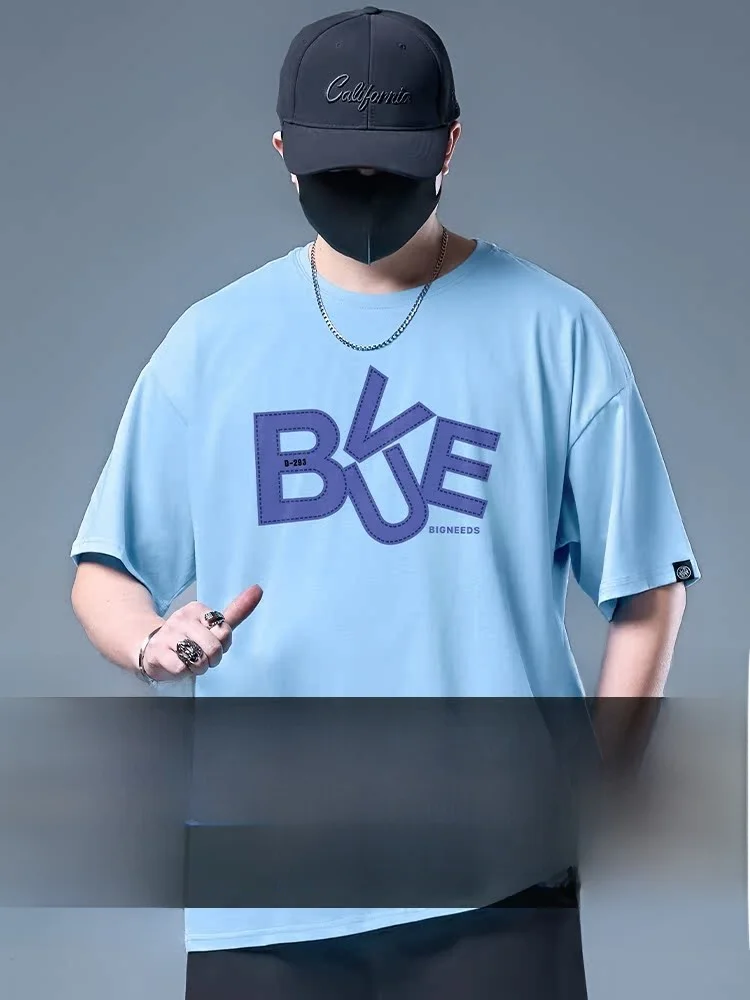 

Мужская футболка больших размеров с коротким рукавом, свободного кроя, спортивная, тонкая, универсальная, модная, из смесового хлопка и полиэстера, летняя