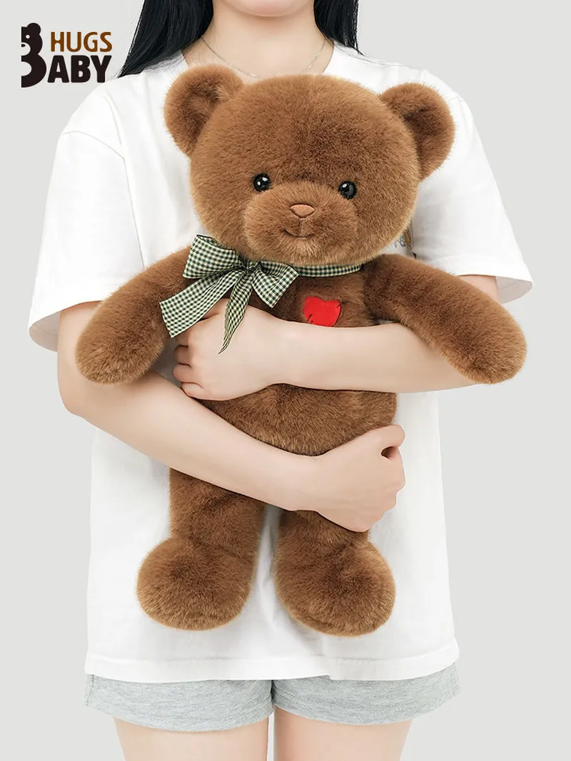 

Мягкая плюшевая игрушка-медведь Hugs Baby New Cute Cream Teddy Bear с красным сердцем и клетчатым бантом для девочек, для сна и объятий, подарок на день рождения