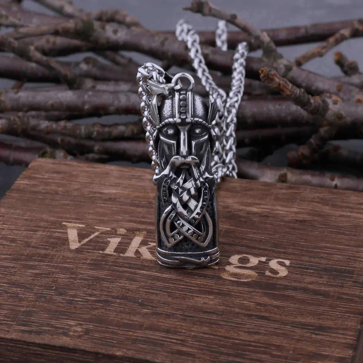 Stainless Steel Viking Warrior Necklace Slavic Horned Helmet Amulet Pendant Men's Vintage Scandinavian Jewelry As Gift For Men