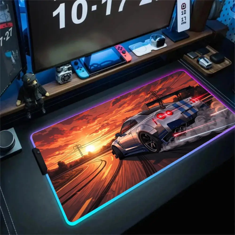 

Anime Car Mouse Pad Large RGB Gaming Mousepads LED Light Locked Edges Game Accessories Table Pads PC Keyboard Mat XXL 90x40cm