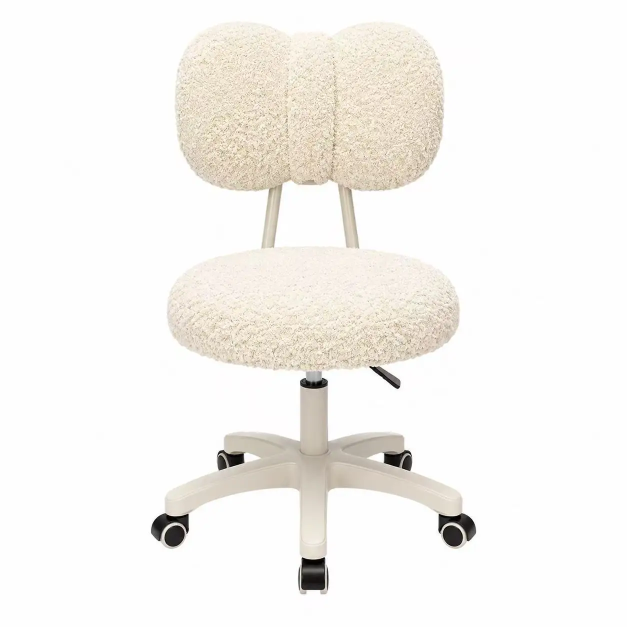 Cute Boucle Swivel Office Chair 360° Rotating Adjustable Height Ergonomic Vanity Desk Chair with Wheels for Home Bedroom Study view 5