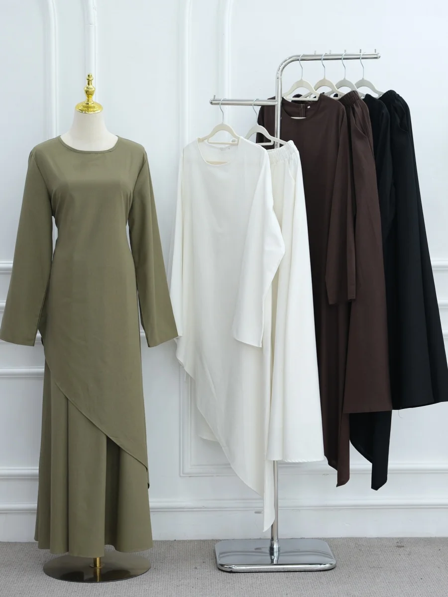 عبايات دبي العربية الإسلامية في الشرق الأوسط للنساء مع تنورة مكونة من قطعتين، رداء قفطان رمضان متواضع، ملابس نسائية إسلامية