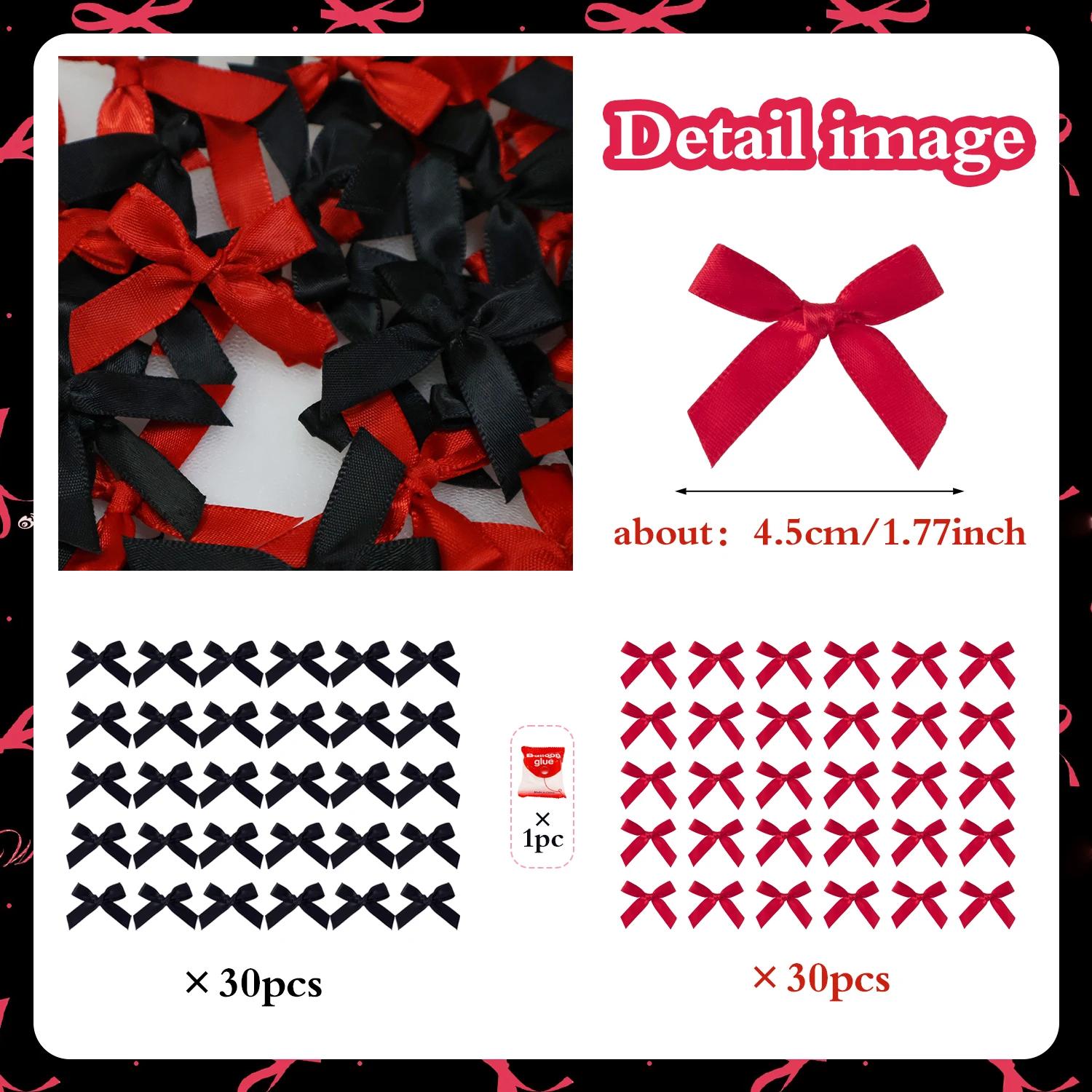 60 Stück kleine Schleifenbänder für DIY-Blumenhandwerk, Partydekoration, Geschenkboxen, Verpackungszubehör, Ballons, DIY-Dekoration – Detail 8