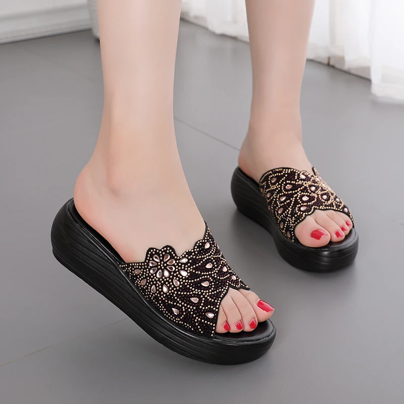 

NEW Women Slipper's Ladies Summer Slippers Shoes Women Wedges Fashion Rhinestone Summer Shoes Fashion Comfort Casual Breathable