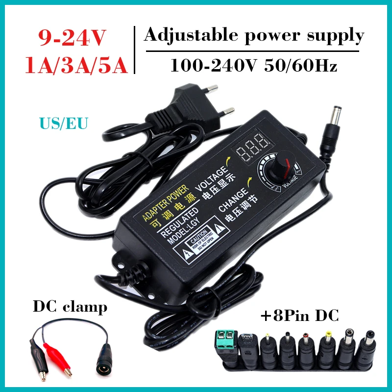 9V 12V 15V 18V 24V 1A/3A/5A Universal Power Adapter LED display 220V to DC12V Volt Adjustable Voltage regulated adapter for CCTV