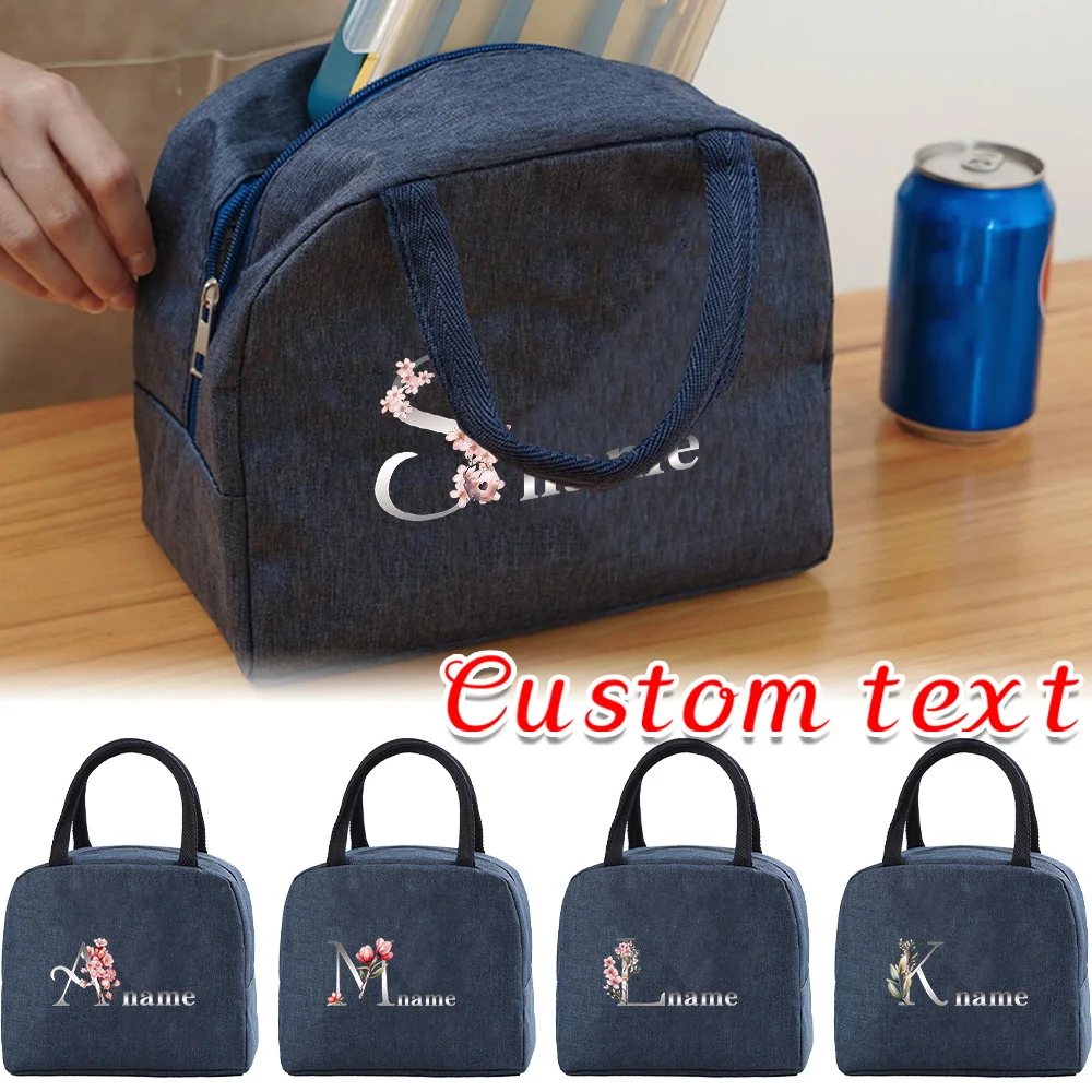 

Customized Name Blue Bento Bag Multifunctional Picnic Food Bag Portable School Lunch Box Bag Letter Pattern