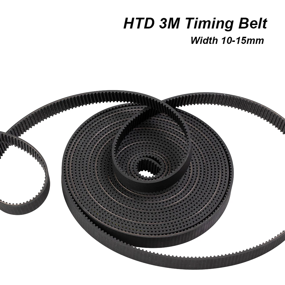 

HTD 3M Open Timing Belt Wide 10/15mm Black Arc Tooth Rubber Synchronous Belts Pitch 3mm For CNC 3D Printer Drive Pulley Pinion